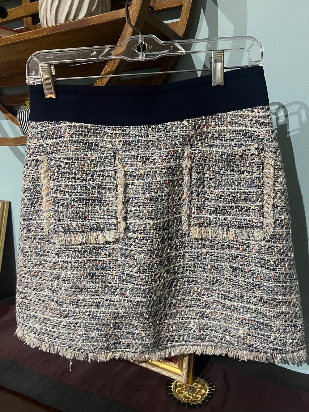 J. Crew Navy-Accented Multi-Color Tweed Mini Skirt